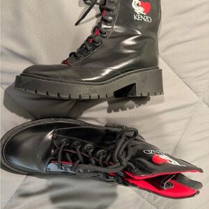 Kenzo Black and Red Moto Boots
